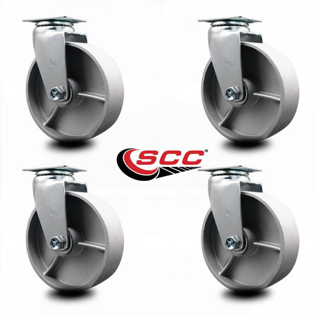 Service Caster 6 Inch Semi Steel Cast Iron Wheel Swivel Caster Set with Roller Bearings SCC SCC-20S620-SSR-4
